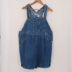 New Addition Maternity Denim Shorts Overalls Womens Size L Blue Bib Comfort